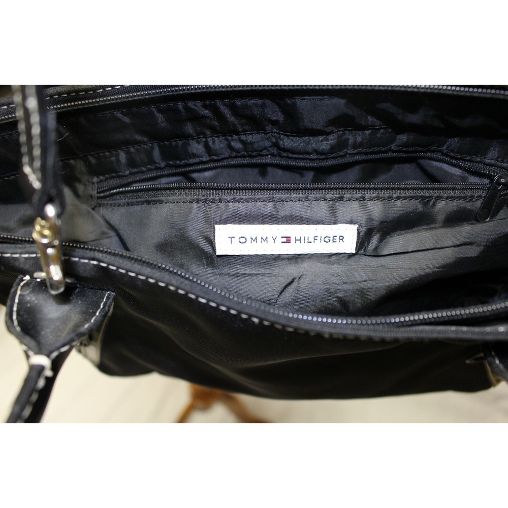 Vintage Tommy Hilfiger Women Canvas Bag Tote Black Medium 16x8x4" Zipper - Picture 8 of 9